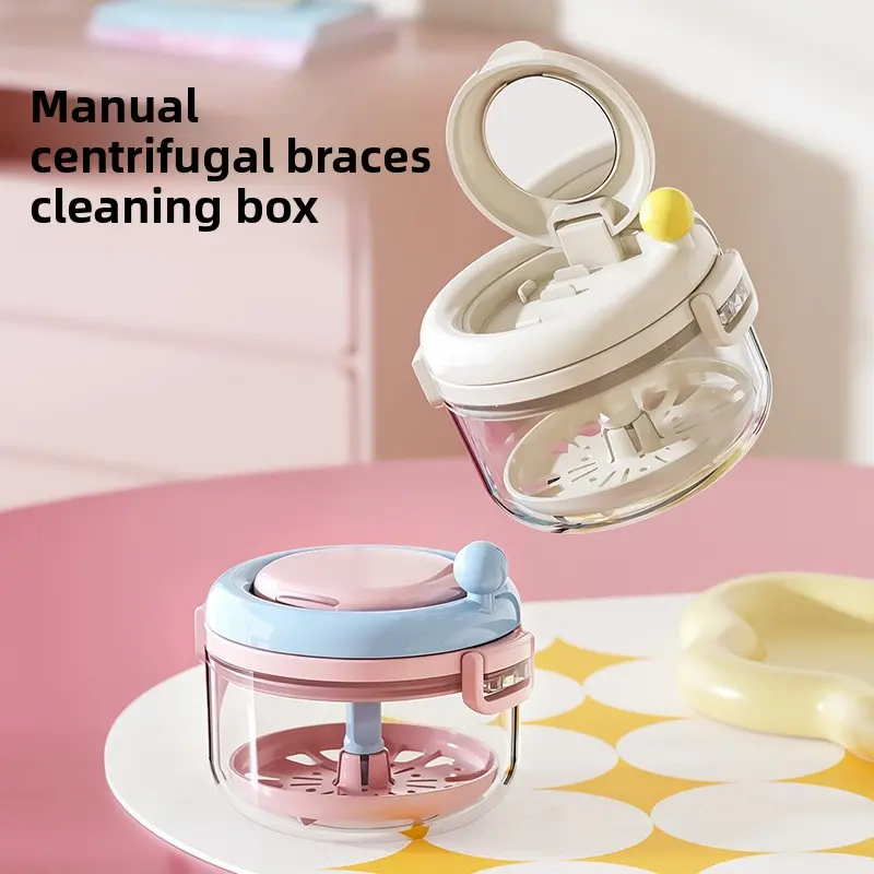 Dopamine manual rotating cleaning retainer storage box, denture cleaning box, portable storage box, retainer box in stock