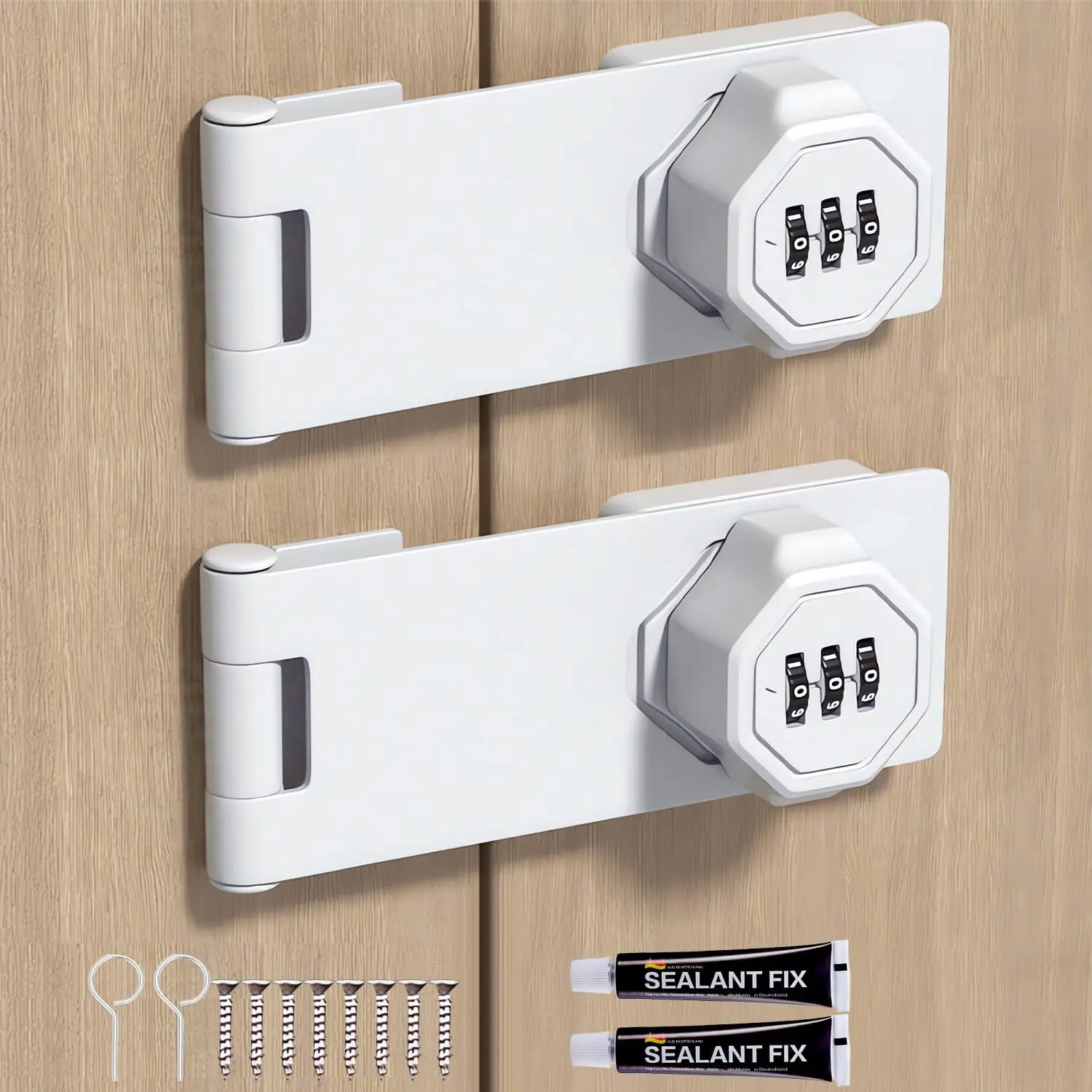 Keyless 3-Digit Combination Hasp Lock: White Modern Zinc Alloy Password Rotary Latch for  Door Lock for Indoor Outdoor Durable Bifold Pantry Closet Cupboard Garden Barn Fence Shed Door Drawer