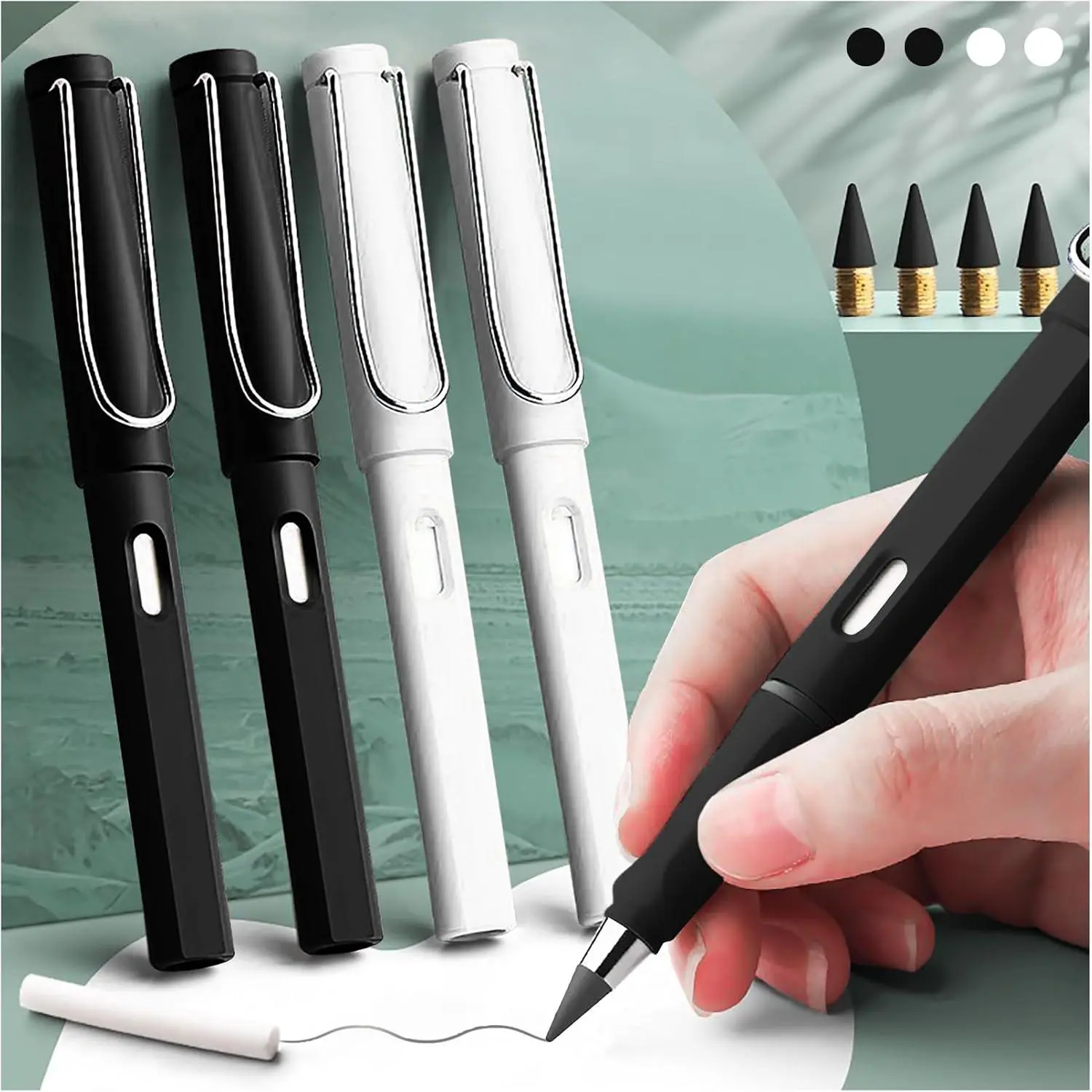 8 count Infinity Pencil Forever Pencil with Eraser Cute Eternal Pencil Everlasting Pencil with Replaceable Nibs Black White
