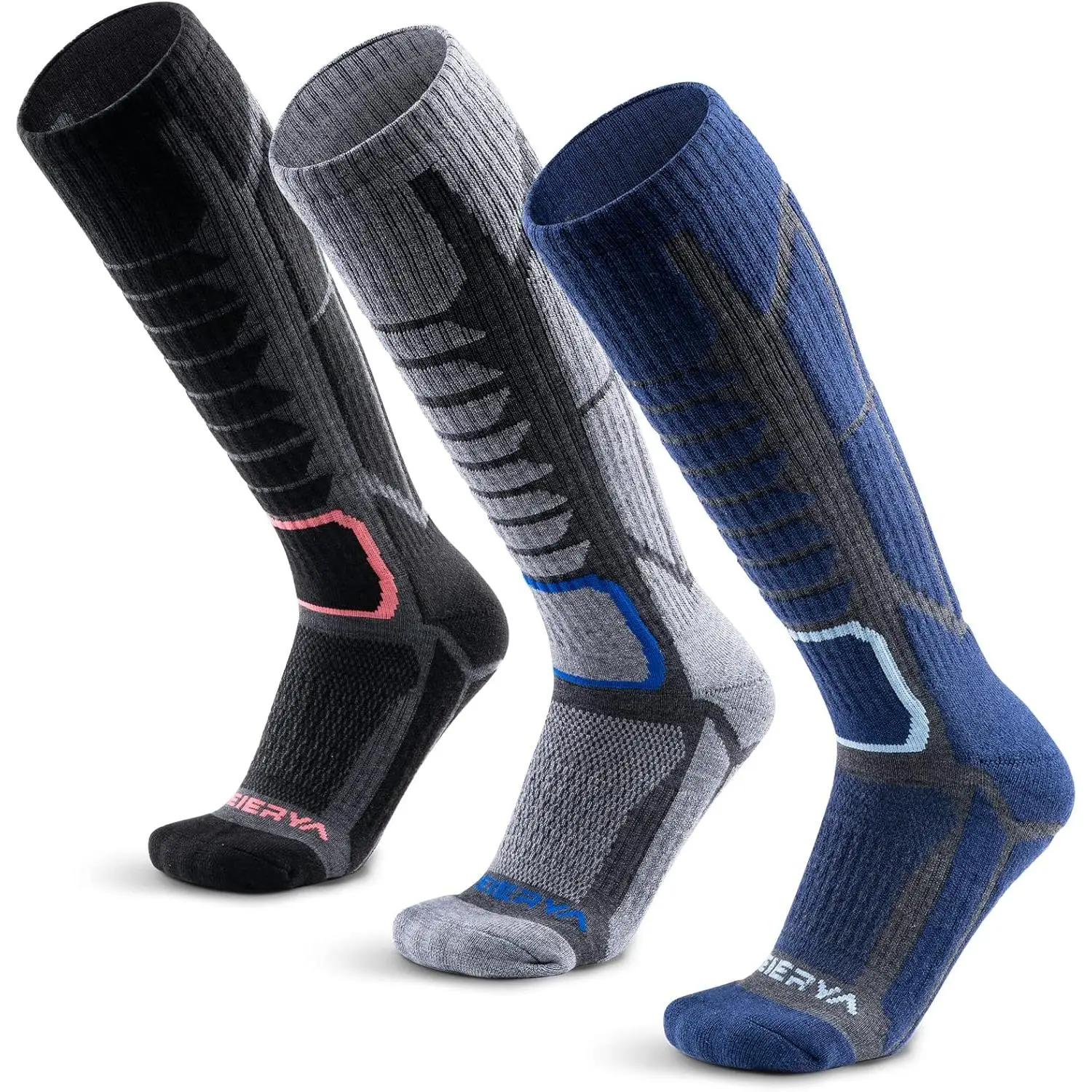 Wool Ski Socks for Men & Women, Knee-High Winter Thermal Snowboarding Socks Packs