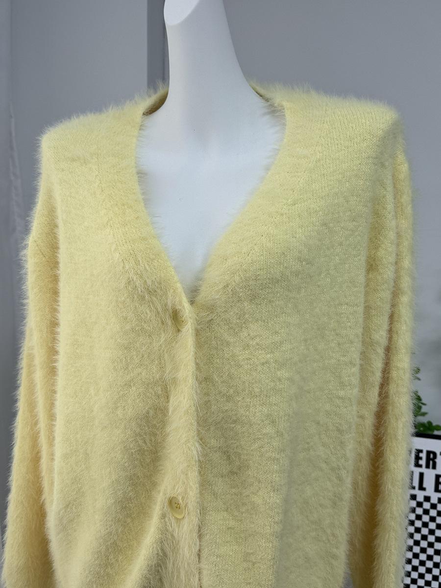 2025 Cross-Border Hot Sale Spring and Autumn Imitation Mink Cardigan Women's Lazy Style Loose Sweater Coat Soft Long Sleeve Knitted Shirt