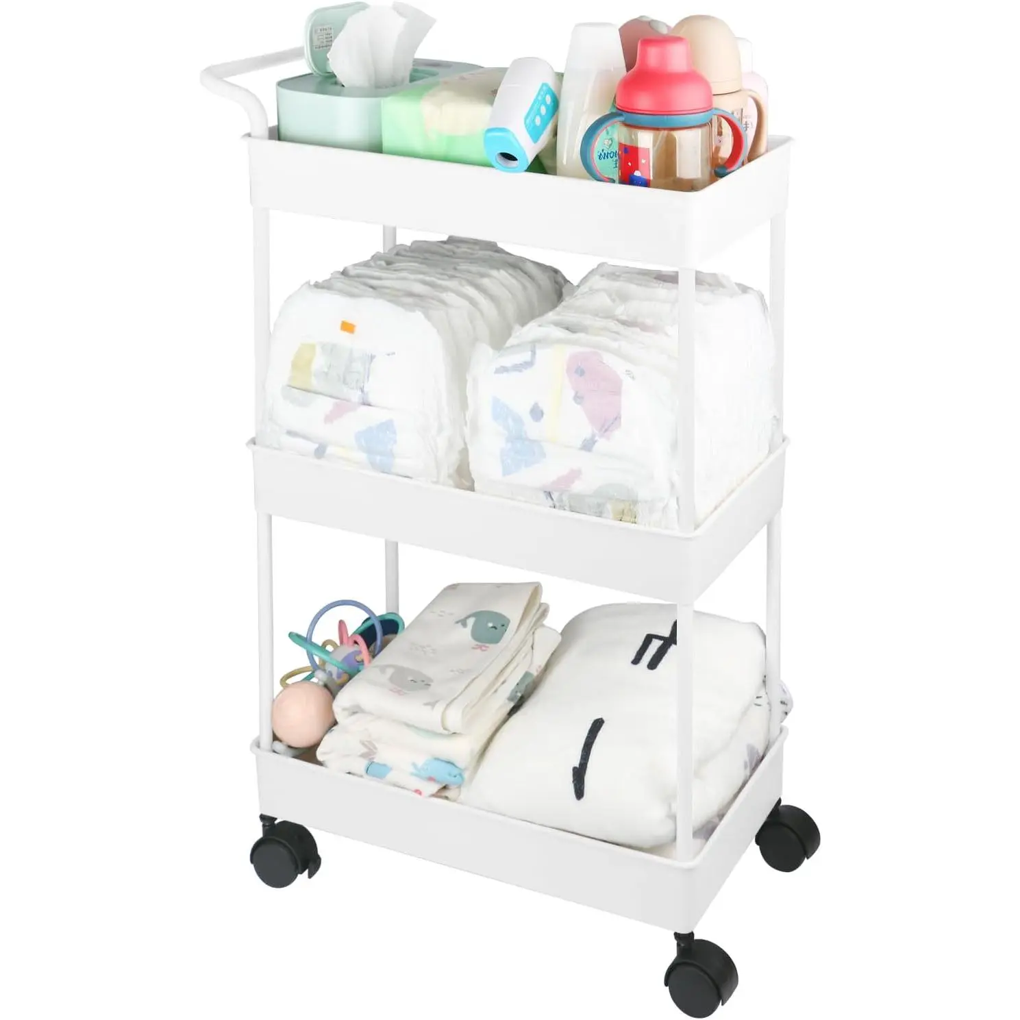 Baby Diaper Caddy, Plastic Movable Cart  Newborn Nursery Essentials Diaper Storage Caddy Organizer  Changing Table & Crib, Easy to Assemble, Beige