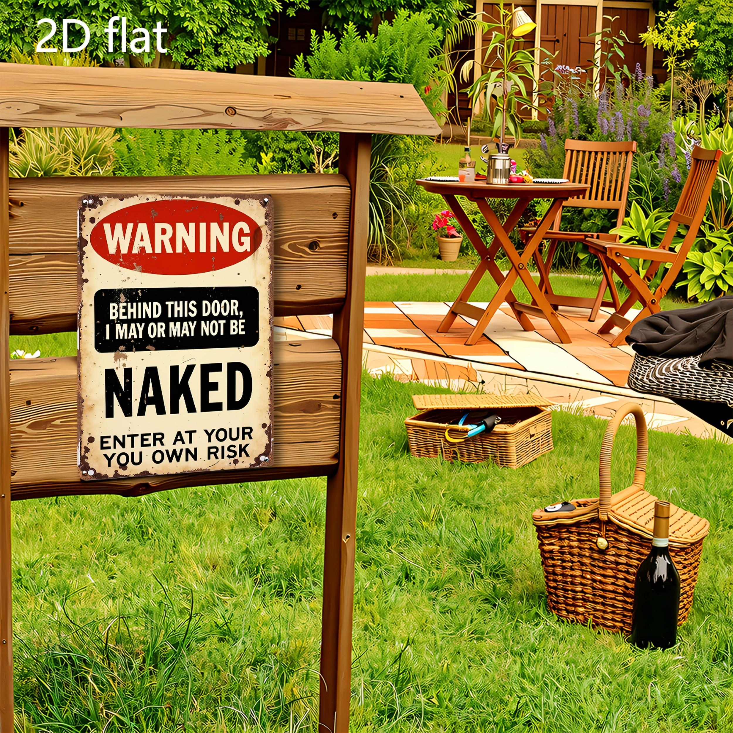 Vintage Humorous Warning Naked Man Cave Metal Wall Sign Rustic Plaque 8x12 Inch Bold Contrast Design Indoor Outdoor Decor for Home Office Bar Garage Shed Club Retro Funny Gift Idea