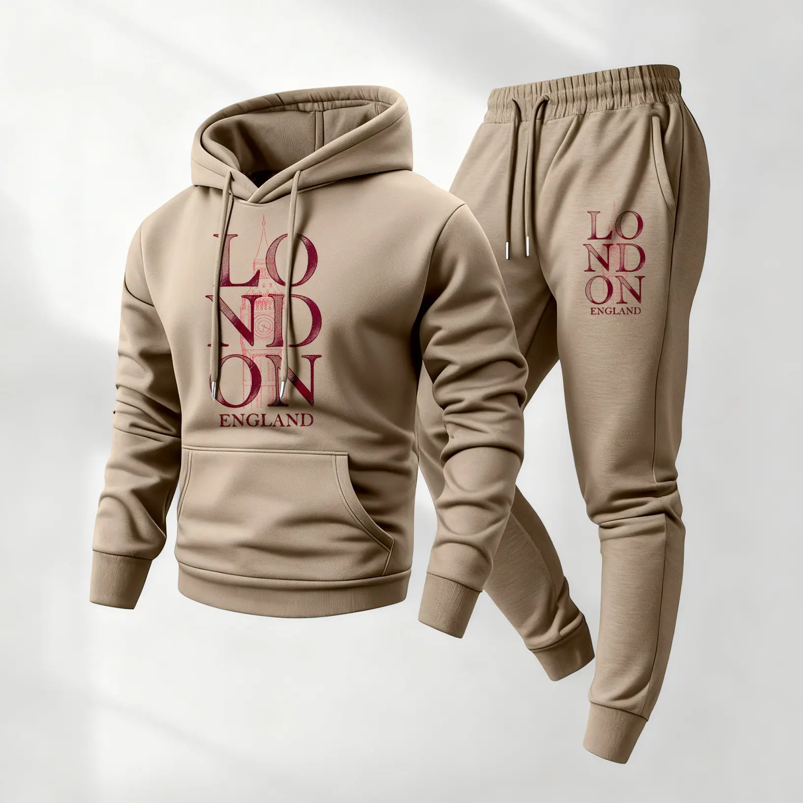 Men's London Graphic Hoodie and Sweatpants Set, England Inspired Pullover Hoodie with Vintage City Letter Print Design, Stylish Jogger Pants Matching Outfit, Retro Streetwear Tracksuit for Fall Winter Casual Daily Wear