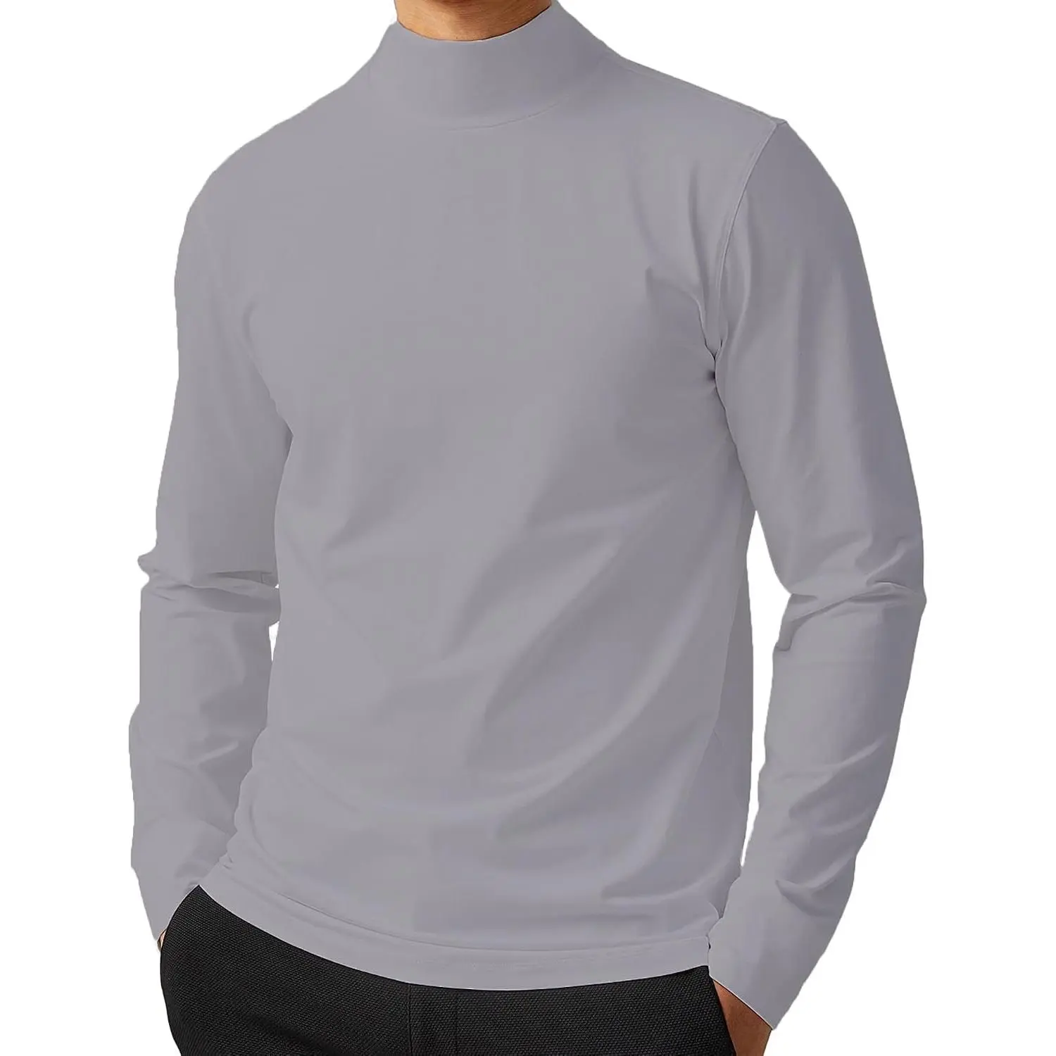 Mens Mock Neck T Shirts Pullover High Neck Turtleneck Premium Long Sleeve Sweaters for Men