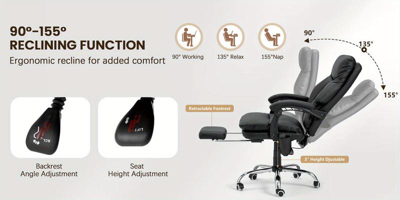 6-Point Vibration Massage Ergonomic Office Chair in Black - Height & Angle Adjustable Gaming Chair with Padded Armrests, 360° Swivel Rolling, Ideal for Office, Bedroom & Study