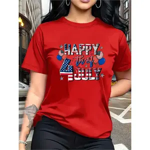 Women's Casual Patriotic Sparkle T-Shirt - Red 4th of July Fireworks Tee, Bald Eagle Liberty Star USA Pride Top, Comfortable Patriotic Clothes