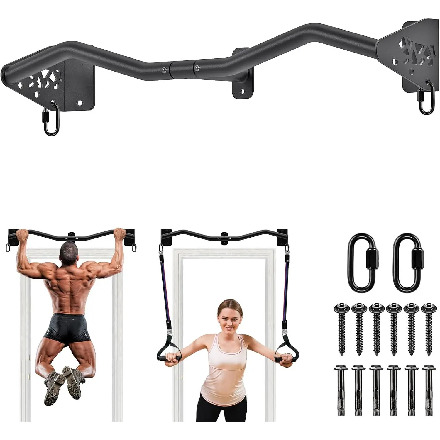 Wall Mounted Pull Up Bar - Heavy Duty 500 LB Capacity Doorway Chin Up Bar for  Gym, Sturdy Steel Construction with Resistance Band Hooks |  Exercise Bar for Full  Workout