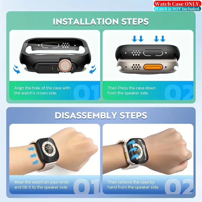 Ultra-Thin Hard PC Watch Screen Protector Case (49mm), Built-In Tempered Glass for iWatch Ultra/Ultra 2, Durable Protective Cover