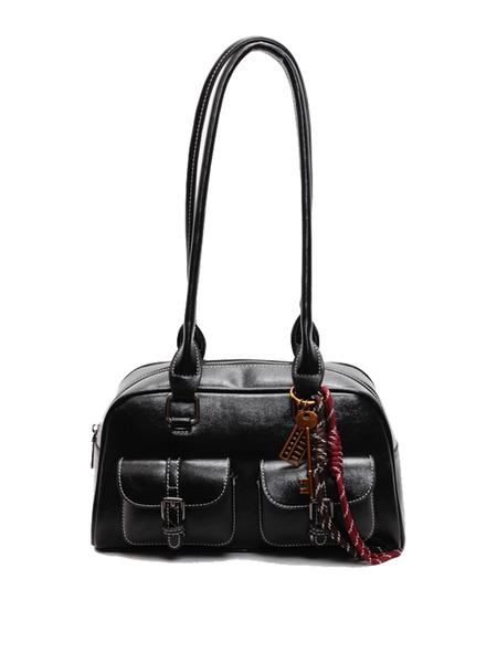 Niche retro texture handbag, double pocket design contrasting woven tassel pendant, commuter fashion shoulder handbag, personalized simple design, versatile and multi-color optional, Casual handbag satchel, suitable for daily travel, shopping, etc.