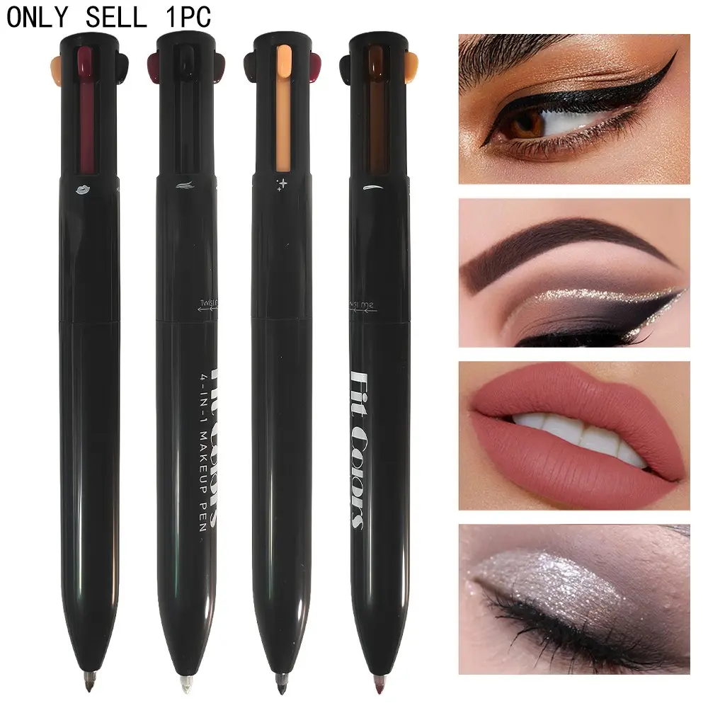 Fit Colors 4-In-1 Multifunctional Portable Makeup Pen, Eye Makeup Product, Eyeliner Lip Liner Highlight Eye Shadow Brow Pencil, 4 Interchangeable Tips, Full Face Application Eyeliner Lipliner