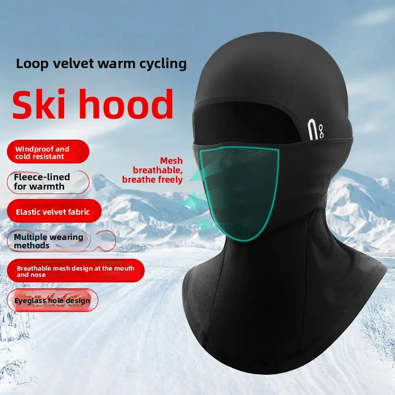 Outdoor cycling warm helmet, winter and autumn cold protection motorcycle helmet, hooded windproof ski mask, breathable, fishing lining, one-piece windproof hood with sports collara