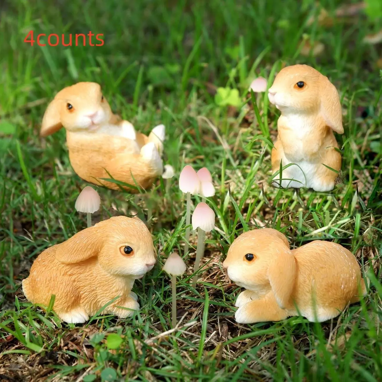 4 Piece Cute Bunny Decor Set, Country Garden Decoration, Ideal for Outdoor Courtyard and Table Settings, Perfect for Home Décor