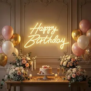 HMT Happy Birthday Neon Sign, USB-Powered 19.6x11.8 Inch Large LED Illuminated Sign, Novelty Lighting for Backdrop, LED Decorative Neon Light Strip for Birthday Party Decor, Led Decorative Novelty Lighting