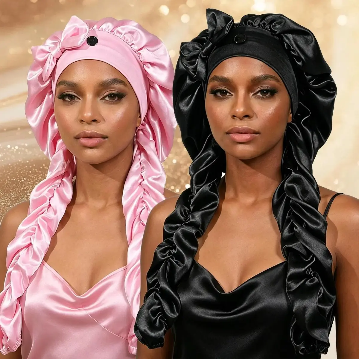 Heatless Curl Satin Bonnet for Sleeping, No Slip Sleep Bonnet with Long Curling Ribbons for Braids & Long Hair, Heatless Styling Tools, No Heat Curler, Haircare Curler, One Size