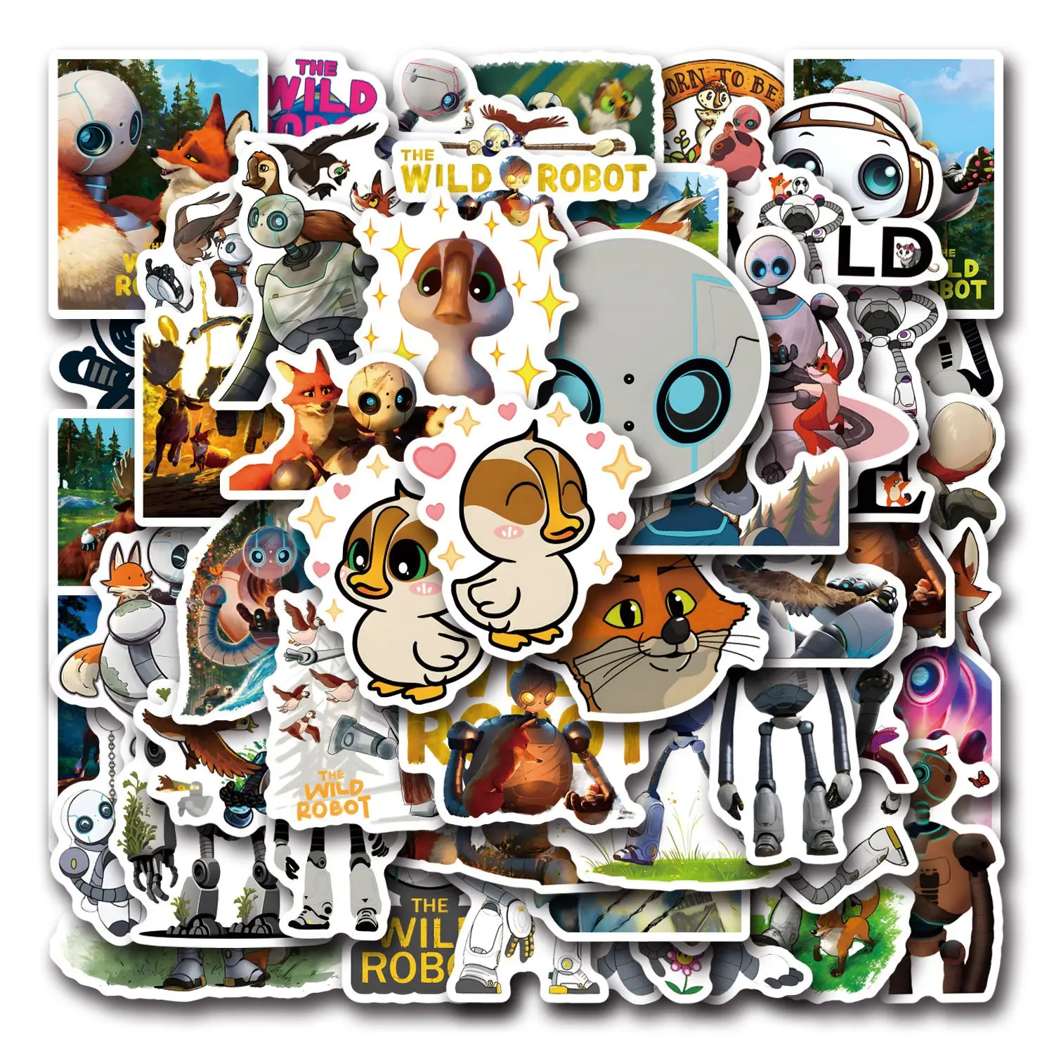 54pcs Waterproof Stickers for Car Luggage Water Cup Phone Case, Cartoon Movie the Wild Robot Graffiti Stickers, Durable & Reusable