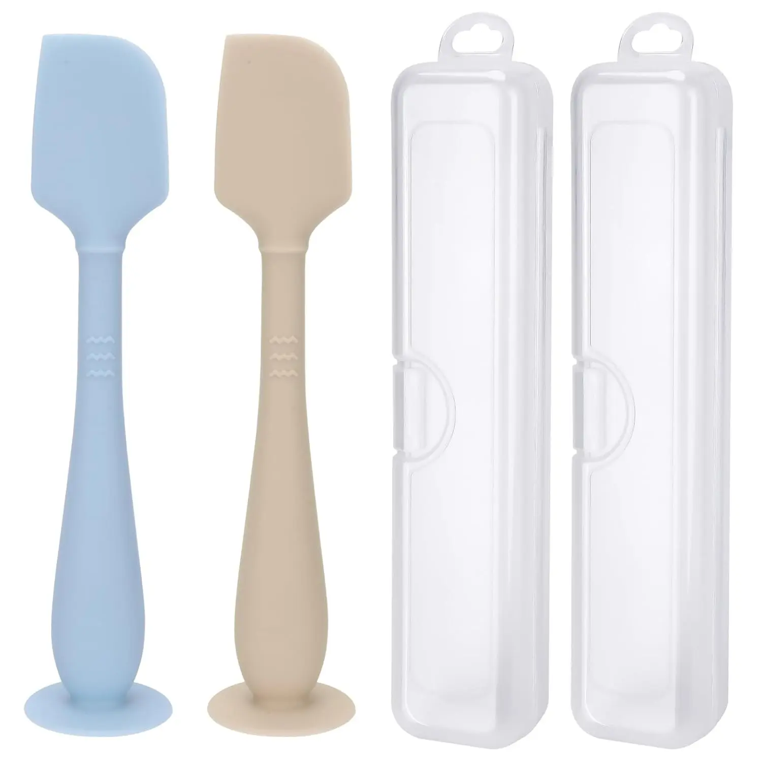 2 Pack Diaper Cream Spatula with Hygienic Travel Case, Soft Silicone Baby Butt Paste Applicator with Suction Base, Large Size (Blue & Offwhite)(Gift)