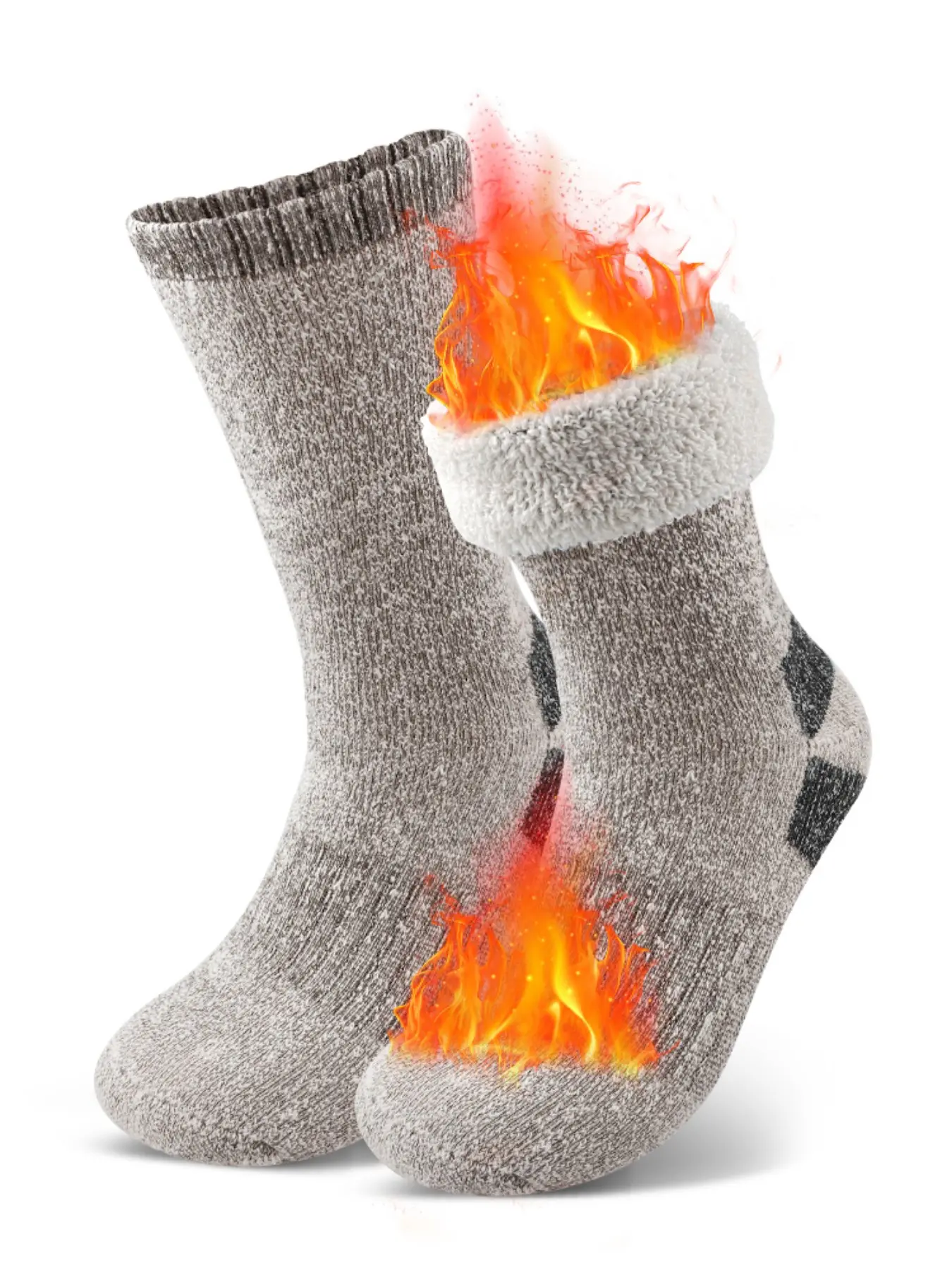 Men's Ultra-Thick Fleece Lined Warm Socks, Unisex Calf High Crew Socks, Soft Plush Inner, Ideal for Skiing & Camping, Fall Winter Outdoor Wear
