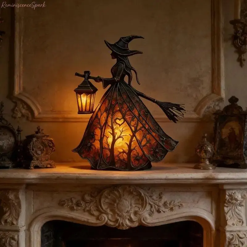 3D Spooky Witch Table Lamp for Halloween, Aesthetic Sculpted Figurine Light with Warm Ambient Glow, Decorative Tabletop Accessory for Bedroom Desks, Home Office Displays & Halloween Seasonal Gifts