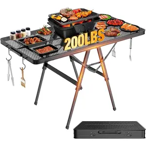 Foldable Grill Table with Mesh Desktop, 200lbs 4Ft Portable Folding Table, Height Adjustable Metal Table for Ourdoor, Camping, Picnic, BBQ and Beach, RV, 47.24" L x 23.62" W