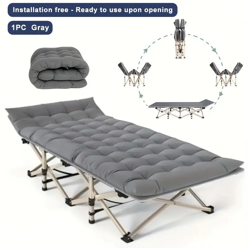 [Bellemave] 75-in Heavy-Duty Folding Camping Bed - Single Bed with 10 Folding Legs, Metal Frame, Side Pockets, Mattress, Portable Setup, Hiking Gear for Camping