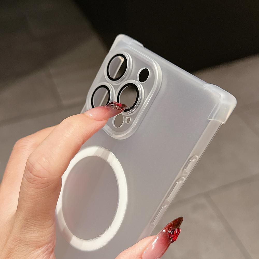 Rectangle Shape Wireless Charge Magnetic Shockproof Protective Case for iPhone 13 14 15 16 17 Pro Max For MagSafe Clear Cover