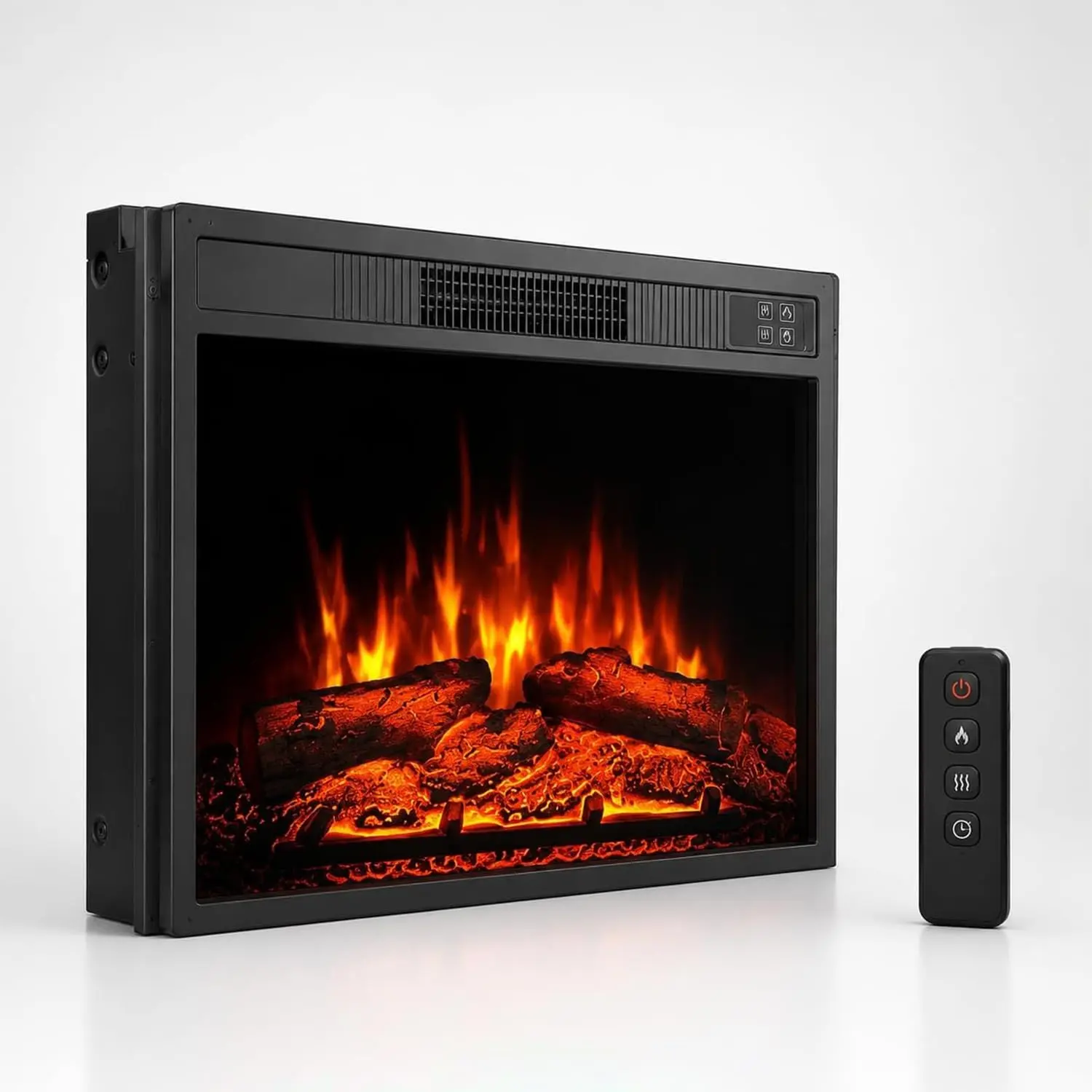 23 Inch Recessed Electric Fireplace Insert, 1500W Built In Electric Fireplace with Remote Control, 3 Flame and Ember Bed Brightness Levels, 0.5-9H Timer, Iron and Tempered Glass, 120V