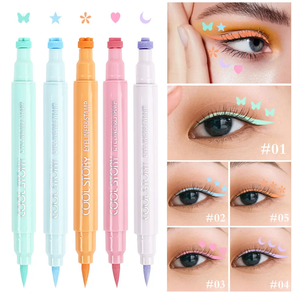 5-Piece 2-In-1 Colorful Butterfly Stamp Eyeliner Set, Star & Moon Stamps, Long-Lasting Waterproof Liquid Eyeliners, Bold Eye Makeup Supplies, Eye Makeup Products