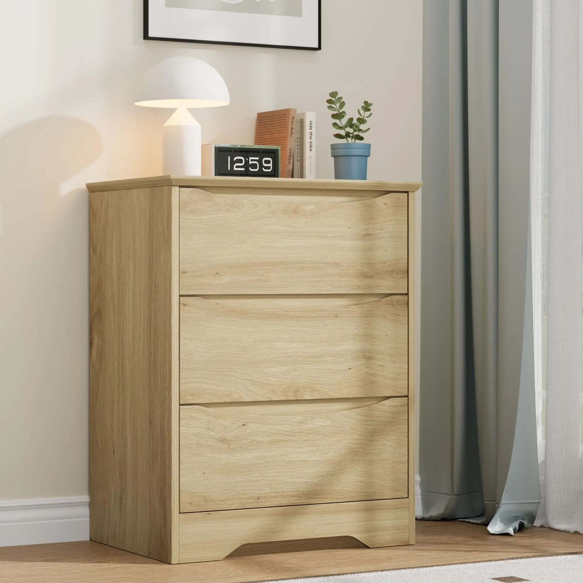 Sturdy Tall Rectangular 3-Drawer Wooden Dresser - High-Quality Wood Single Unit Storage Cabinet with Deep Drawers, Wide Top, Wide Base - Multi-Purpose Organizer for Bedroom, Living Room