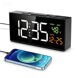 Digital Clock for Bedrooms, Date Temperature Weekday Display, Manual DST Snooze, 2 Alarms 4 Volumes, Home Desk Bedside Essentials for Living Room Office (Black)