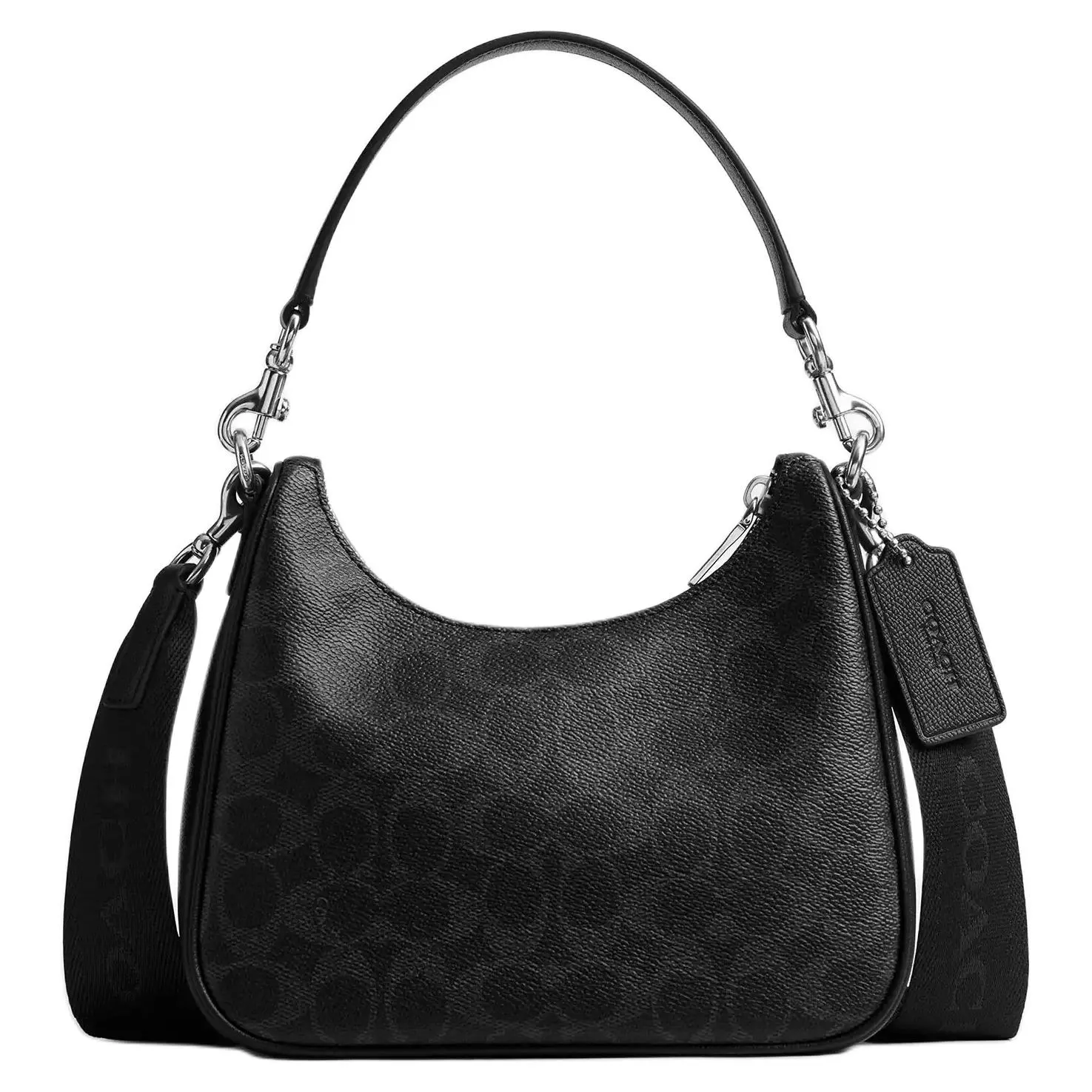 COACH Nolan 22 Logo-Print Color-Block Hobo Bag for Women – Coated Canvas and Crosshatch Leather in Black and Gray