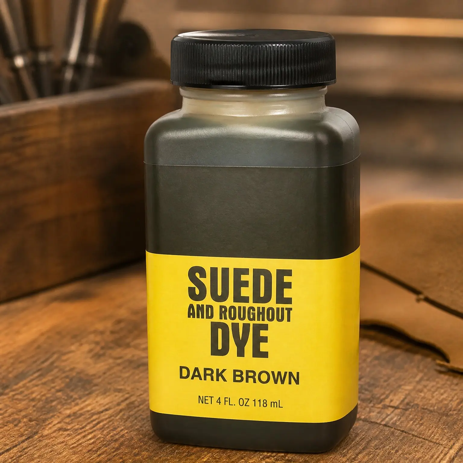 Dark Brown Suede Dye (4 oz) - Recolor, Brighten & Restore Suede & Roughout Leather Shoes, Furniture, Purse - Includes Wool Dauber for Easy Application - Flexible When Dry, Won't Crack/Peel(Gift)