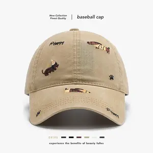 Unisex Retro Embroidered Dachshund Dad Hat - Soft Washed Cotton Bag Accessory Cap, Cute Dog Paw Design, Adjustable Strap, Ideal for Sports, Outdoor Use