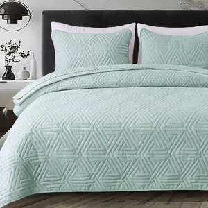 Flotilla Soft Twin Size Set for All, 2-Piece Ultrasonic Geometric Bedding Set, Lightweight Reversible Bedspread, Coverlet, Bed Cover with Pillow Sham, Aqua Blue