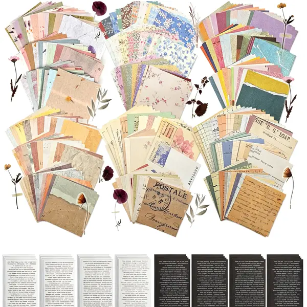 392PCS Junk Journal Kit, 360 Vintage Scrapbook Paper+32 Text Stickers, Retro Ephemera Craft Supplies for DIY Scrapbooking Planner Card Making,back to school,back to school shopping