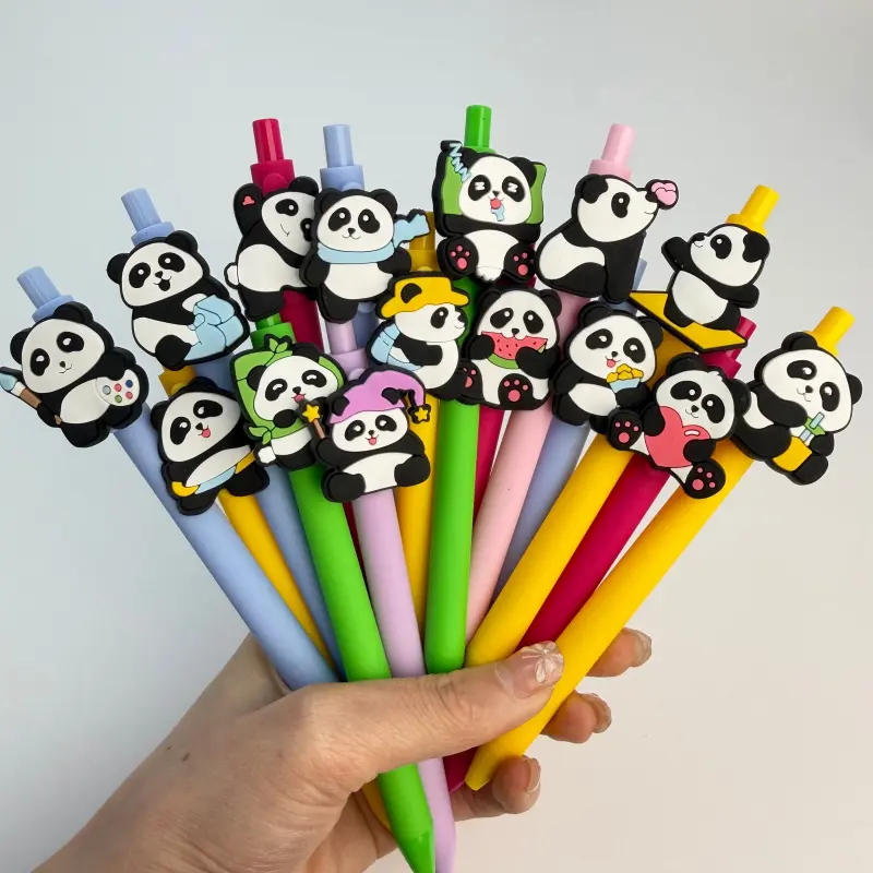 20/30pcs Creative Simple Cute Multi-Style Bamboo Panda Shaped Themed Retractable Ballpoint Pens, Campus Design Panda Series Click-Style Gel Pens, Random Colors