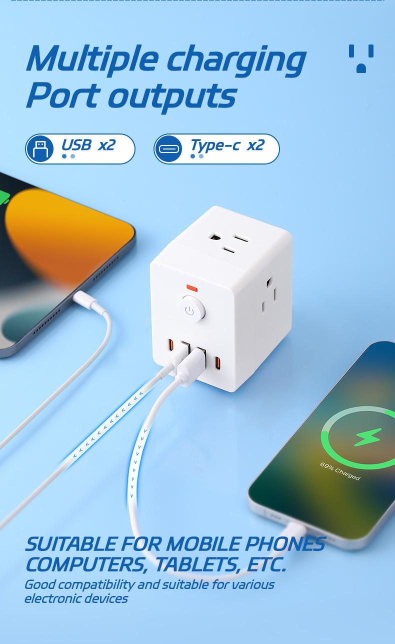 Multiple USB Sockets,USB + Type-c Charging Port,Phone Charger For Home Use,Practical,Wireless Conversion Charging Plug
