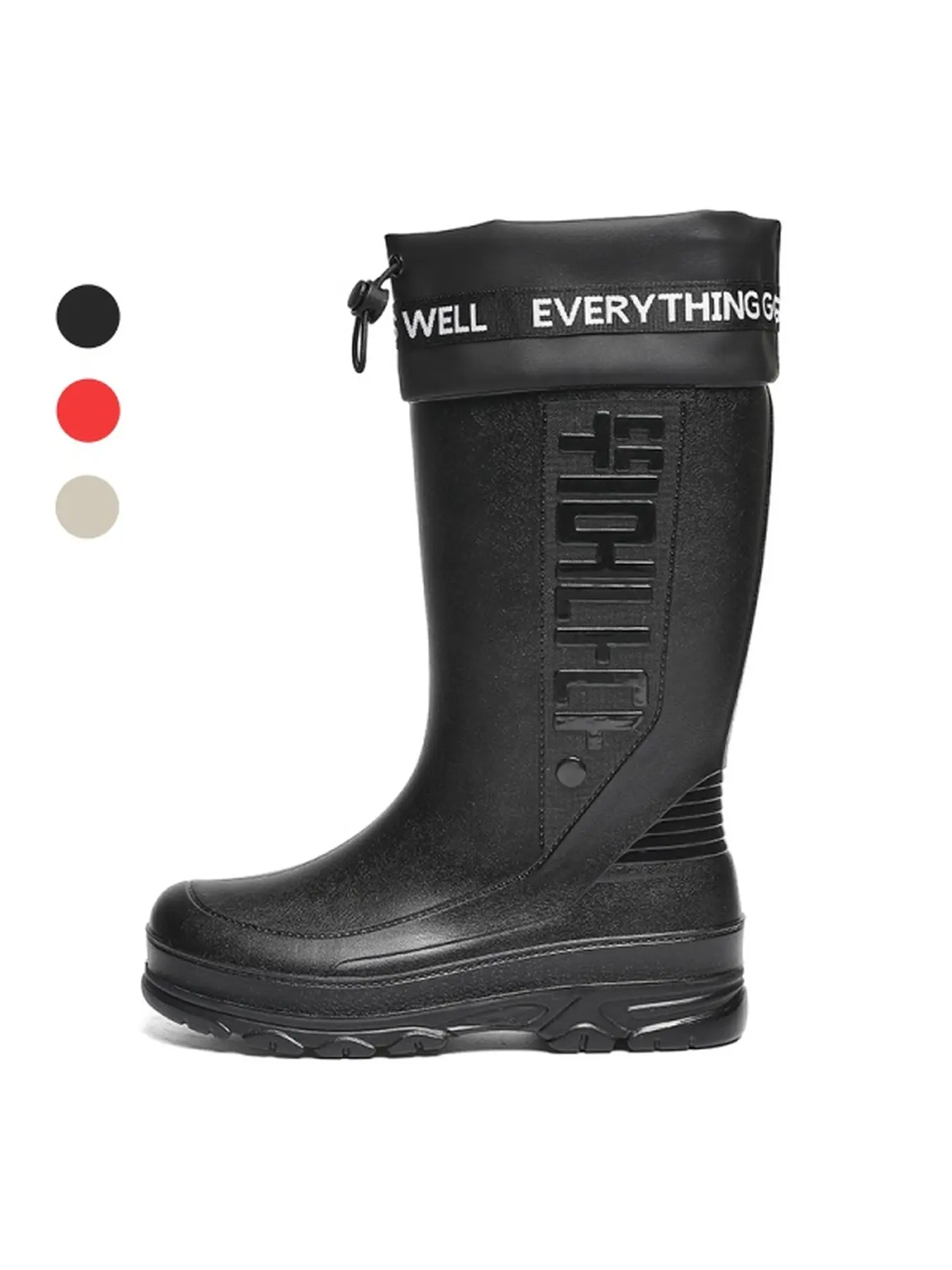 Men's Trendy Printed Cuff Tall Waterproof Rain Boots, Deep Tread Traction Wear-resistant Outsole Footwear For Mud Mountain Hiking & Large-scale Garden Watering Work