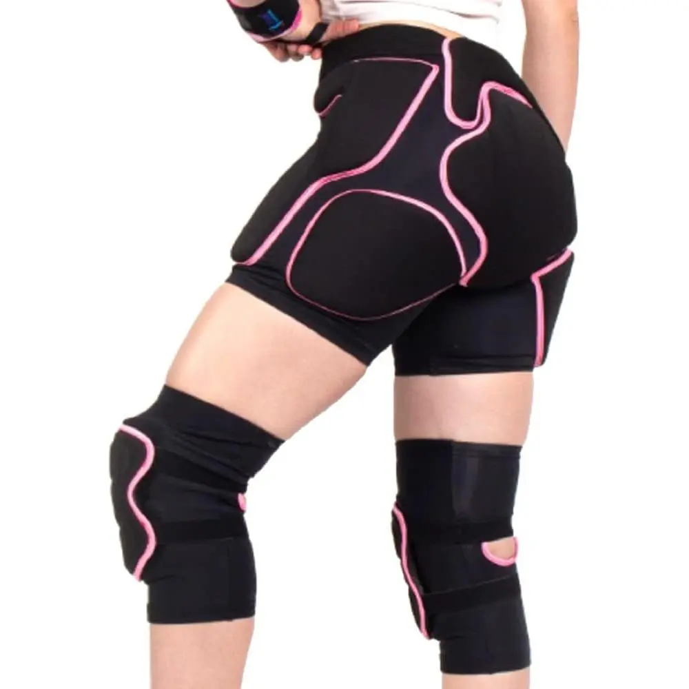 3D Protection Padded Shorts Knee Set |       Hip Butt Tailbone Impact Shorts  Ski Skateboard Snowboard Volleyball Ice Figure Skating |       Adjustable Breathable Knee Brace  Women, Pink Black