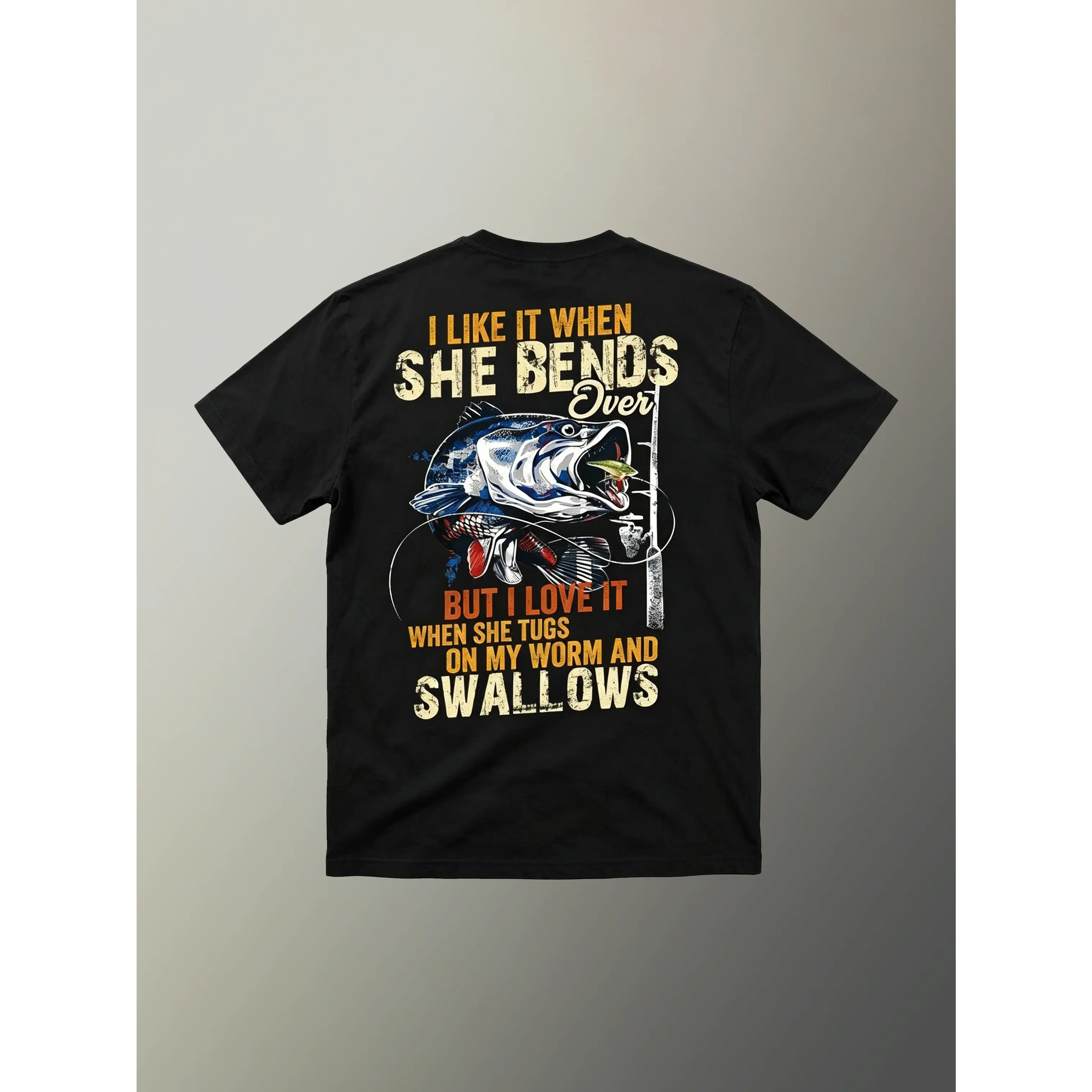 Unisex Oversize Soft Crew Neck Humor Graphic T-Shirt - Funny "Tugs On My Worm" Fishing Theme Print, Breathable Short-Sleeve Casual Streetwear Top, Largemouth Bass Angler Gift, Menswear, Men's T Shirts For All Sizes, Funny Shirts