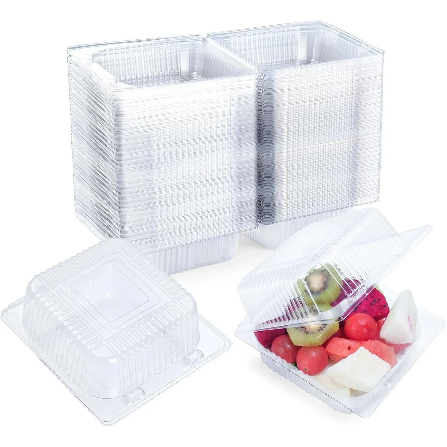 100 Count Heavy Duty Clear Clamshell Food Containers with Hinged Lids