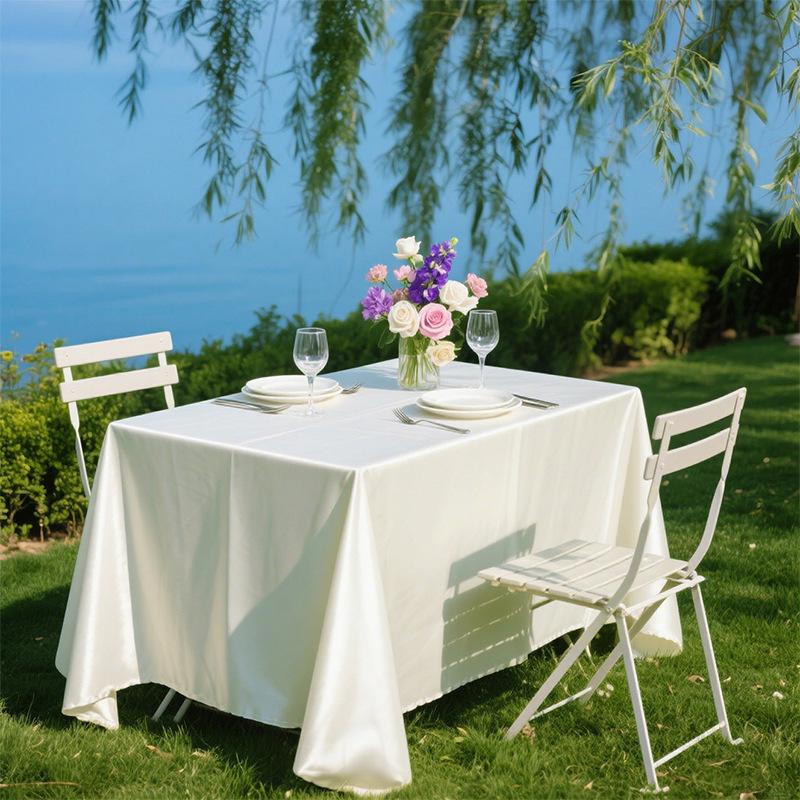 White Rectangle Satin Tablecloth Wedding Table Cloth For Christmas Baby Shower Birthday Events Banquet Decor Home Dining Table