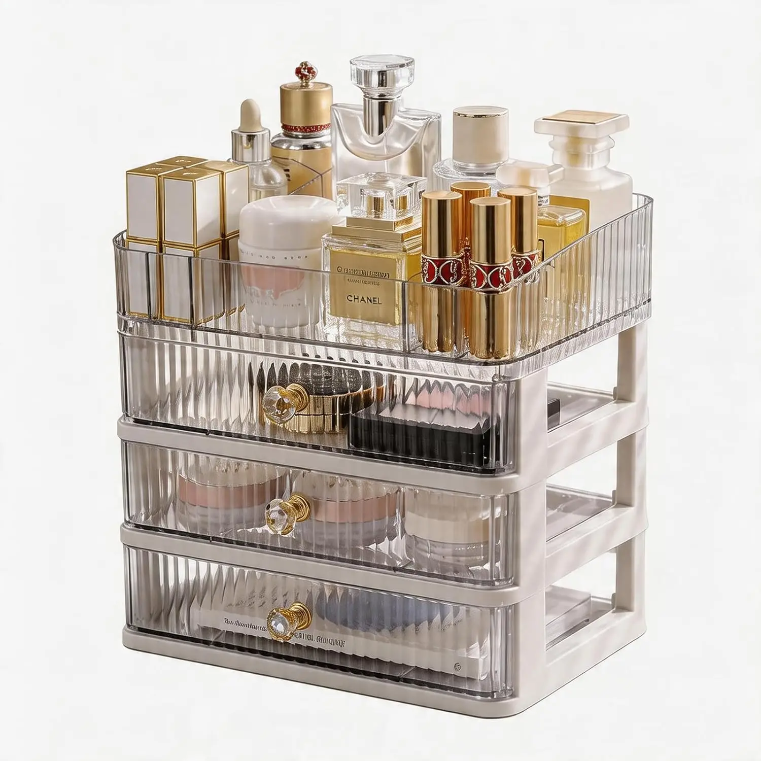 Makeup Organizer with 3 Drawers, Clear Counter Organizer, Skincare Organizer for Countertop, Cosmetic Display Case, Choice for Storing Lipsticks, Nail Polishes, Perfumes