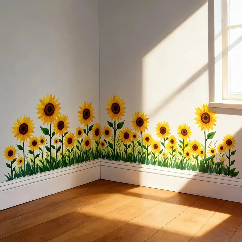 Sunflower Wall Decal and Baseboard Sticker, Decorative Wall Sticker, Interior Stickers, Floral Wall Decals, Floral Decor for the Bedroom, Kitchen, Balcony, Bathroom, and Living Room, Cozy Home Decor, Perfect Holiday Gift