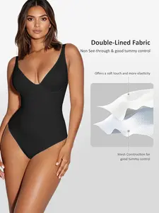 Women Underwire V-Neck Tummy Control Bodysuit, Adjustable Strap Bust Support, Compression Shapewear, Casual Jumpsuit for All Seasons