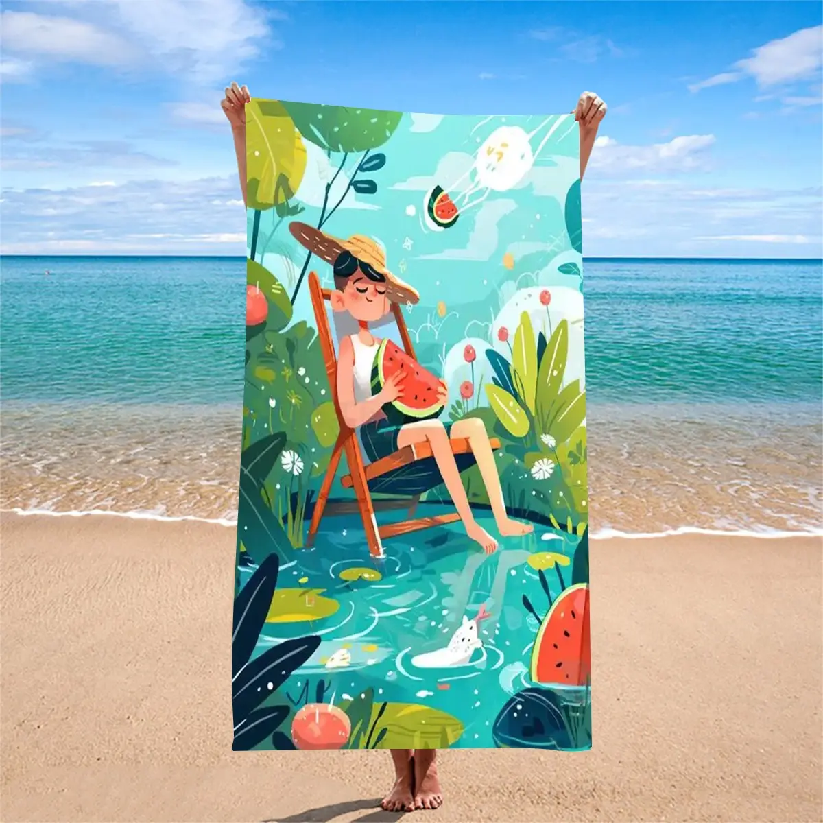 Cartoon Summer Beach Towel, Lightweight Quick-Dry No Shedding, Large Absorbent Towel for Pool, Beach, Bathroom, All Seasons