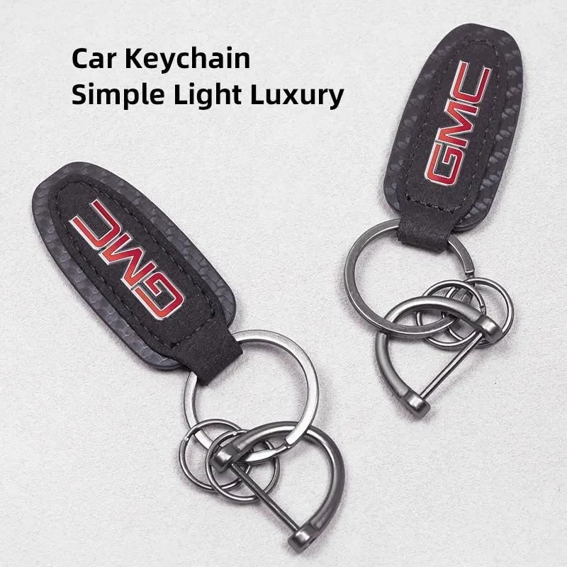 Metal Leather Car Keychain Car Key Ring For GMC Terrain Sierra Canyon Yukon Acadia Savana Denali AT4 Granite