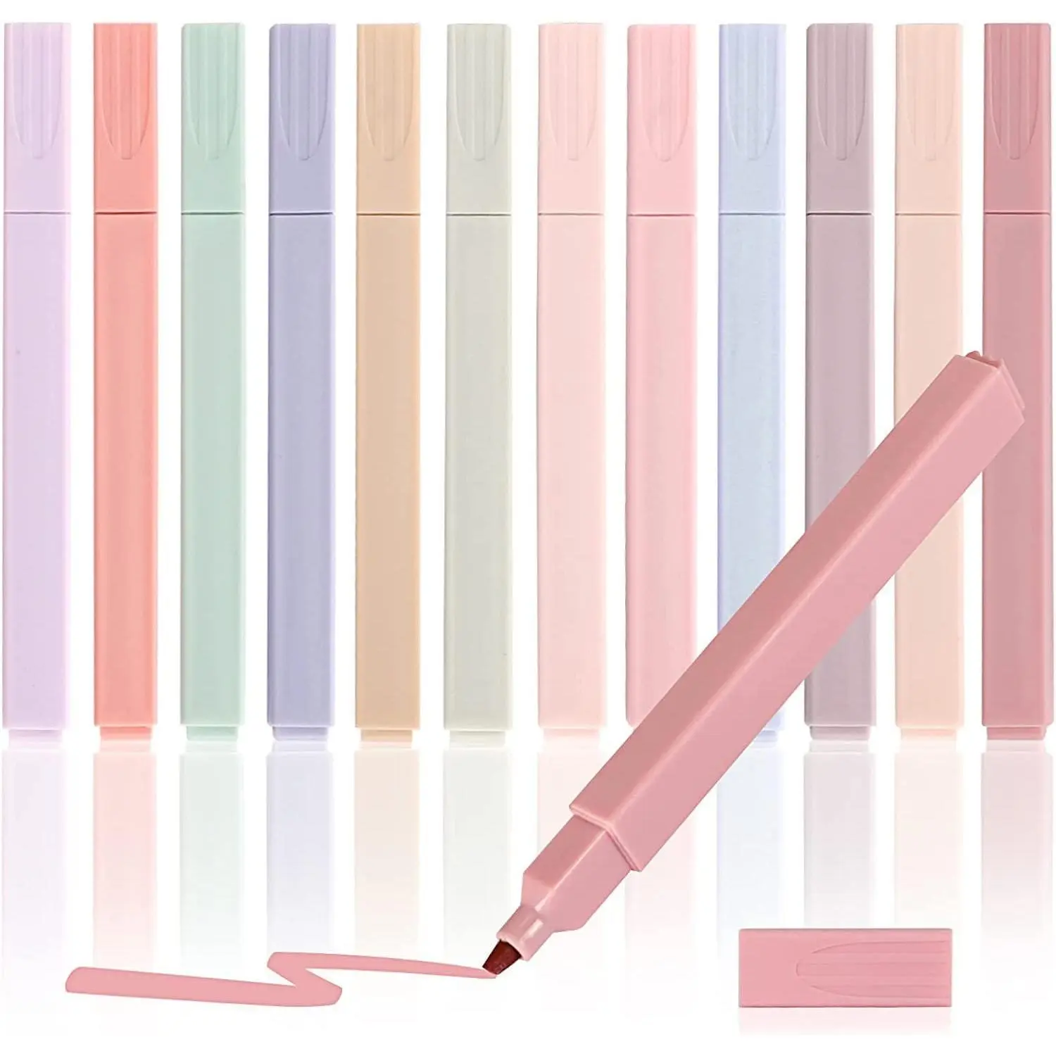 Pastel Highlighters, 12-Pack Chisel Tip No Bleed Highlighters with Soft Pastels & Gentle Shades, Office Stationery for Highlight Pages, Study & Journaling Supplies