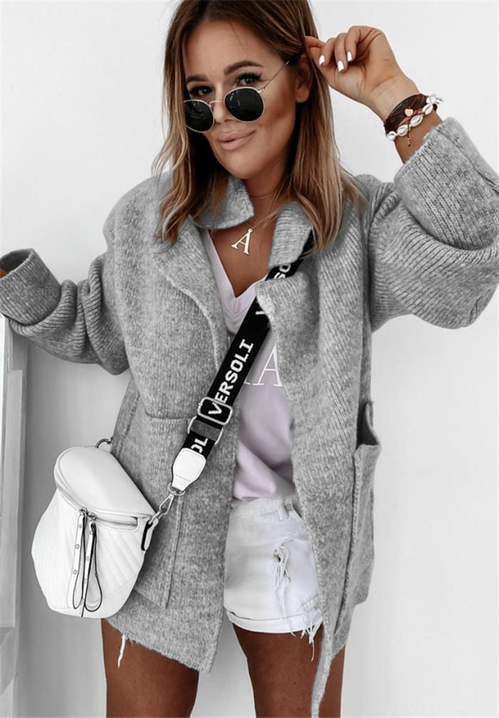 BIGWIG women's knitted cardigan, suit jacket, casual and light, loose version, front open pockets, sweater jacket, long cardigan, casual pockets, warm autumn and winter elegant sweater cardigan jacket