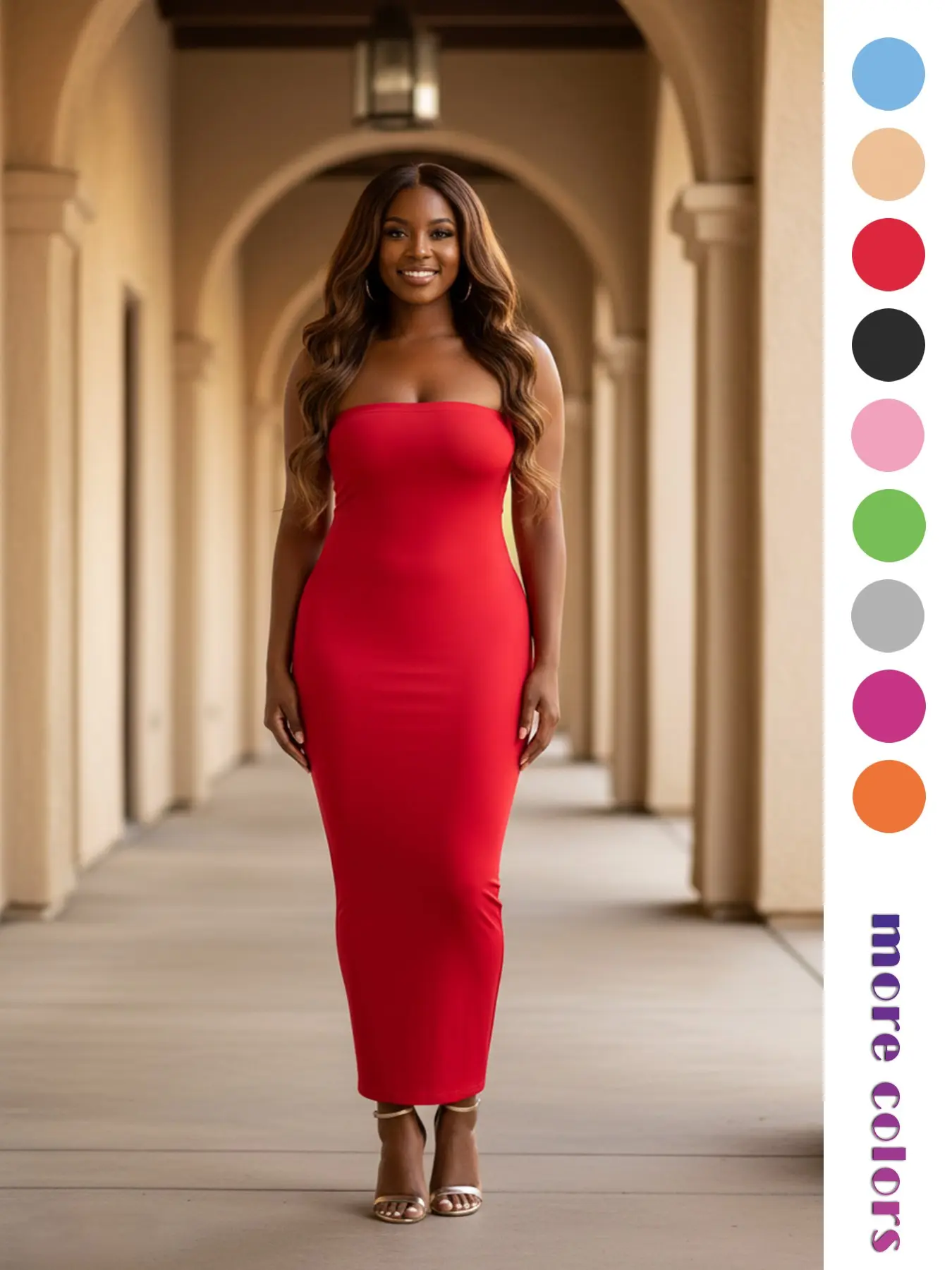 2026 Summer New European Style Multicolor Strapless Bodycon Floor-Length Dress, Slimming Elastic Base Party Evening Gown